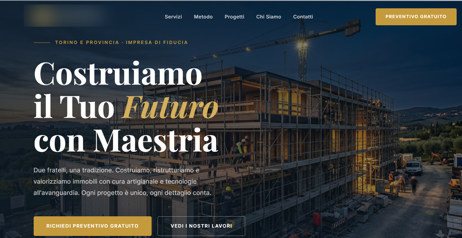 Sito web vetrina realizzato per un'impresa del settore edile: home page con hero e richiesta preventivo